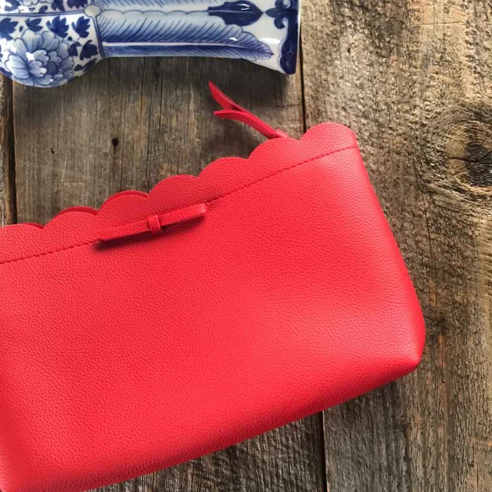 Canvas Stripe and Red Scalloped Make-Up Bags - Picture 2 of 13